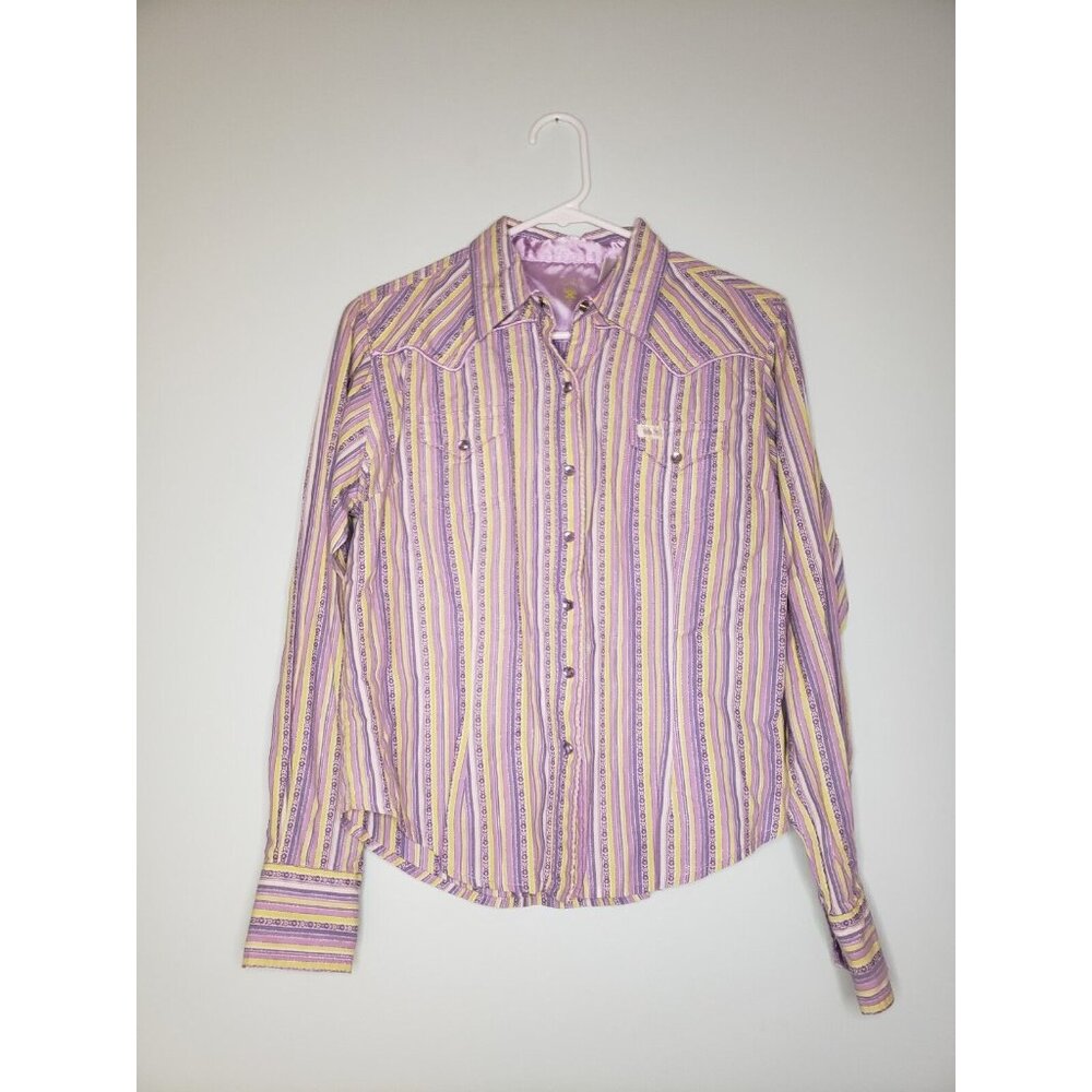 TwentyX 20x Ultra Fit Women Sz M Rhinestone Snap Shirt Multicolor Striped Floral